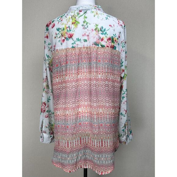 Fig & Flower Womens Sheer Floral Paisley Flowy Boho Hippie Blouse Size XL - Picture 4 of 12